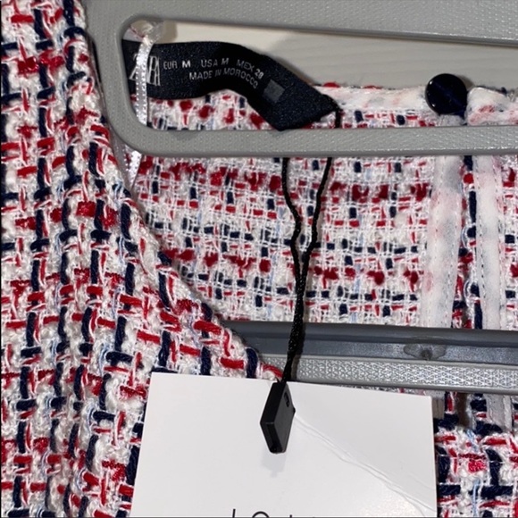 Zara Red Contrasting Tweed Shirt - Picture 5 of 7